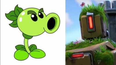 Peashooter and Bastion share a conversation