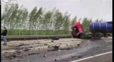 car crash into truck and aftermath 