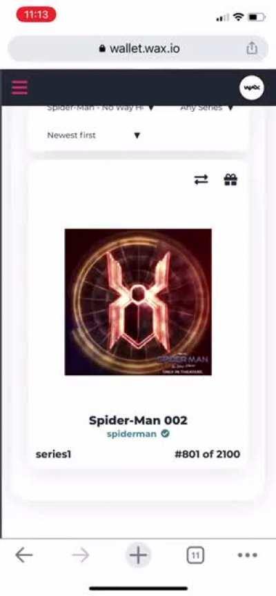 Spider Man NFT Series 1 #801 of 2100