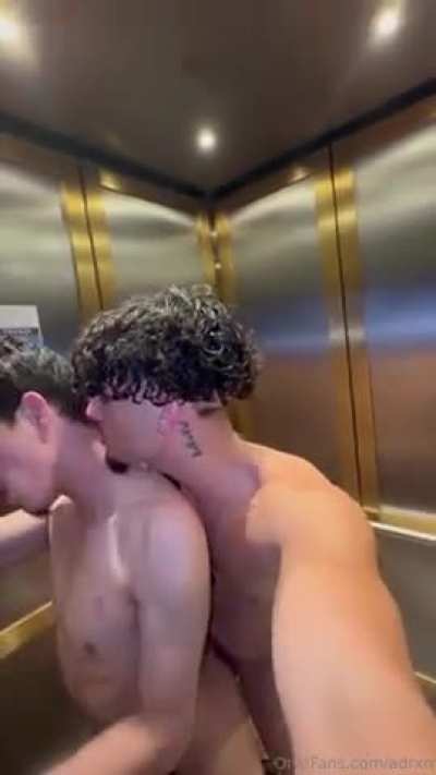 gay elevator public sex porn