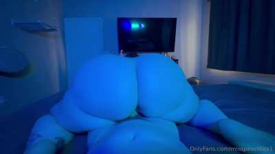 Reverse cowgirl in the blue light