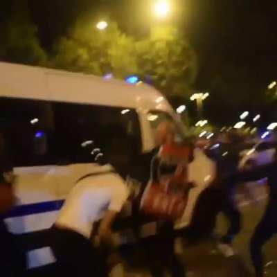 Psg fans clashing with police.