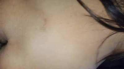 Asian babe gets creamy when she's throwing it back :)