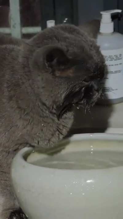 He drinks water a little differently