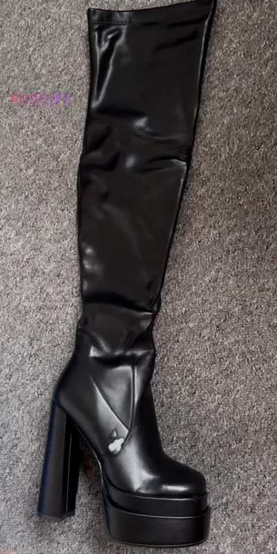 Will you help fuck and cum on my leather thigh-high platform boots?