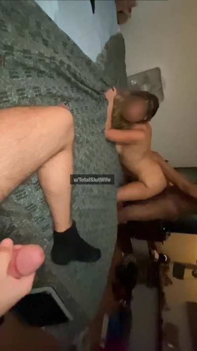 Making hubby stroke his little dick while I get stretched out by a stranger from the club 