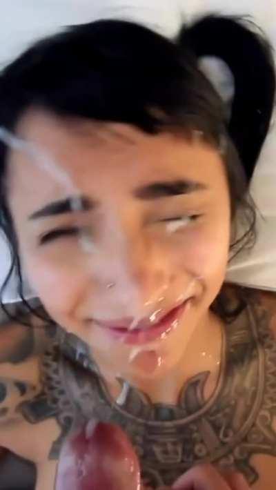 Cumshot Facial Tattoo Girl