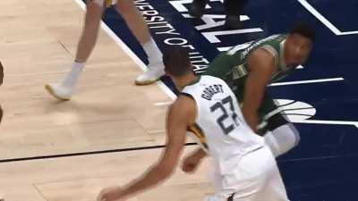 Rudy dunks on Giánnis synced to Careless Whisper.