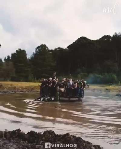 when crossing a river on an overloaded monster truck