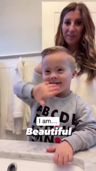 Mother doing daily affirmations with her 3 year old son who has Down Syndrome. 🥰❤️
