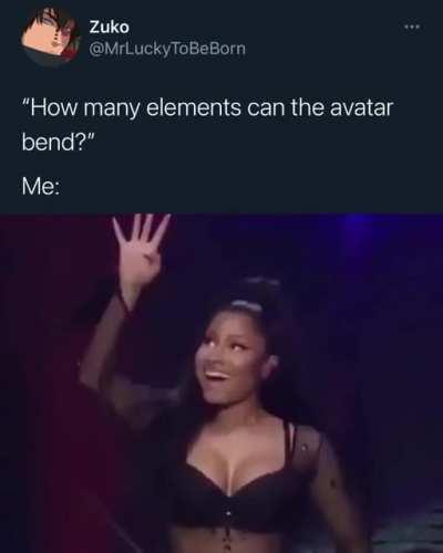 5 if you count Katara as an element...