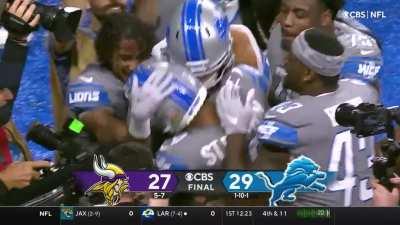 [Highlight] Today marks 11 days until the 2022 NFL Season Starts! Let’s remember when the Lions won their first game of the 2021 season where they would beat the Vikings with a 11 yard walkoff TD pass from Jared Goff to Amon-Ra St. Brown. Lions win, 29-27