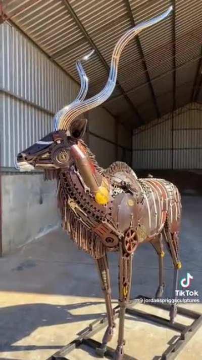 350 hours put down to make a Kudu sculpture out of recycled metal parts.