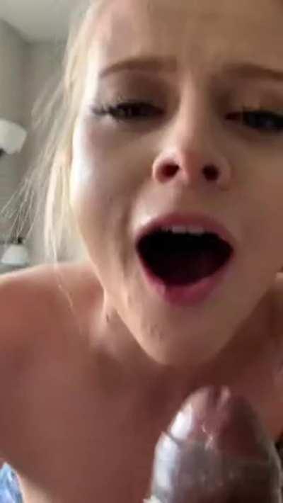 Sloppy BJ until he cums in her mouth