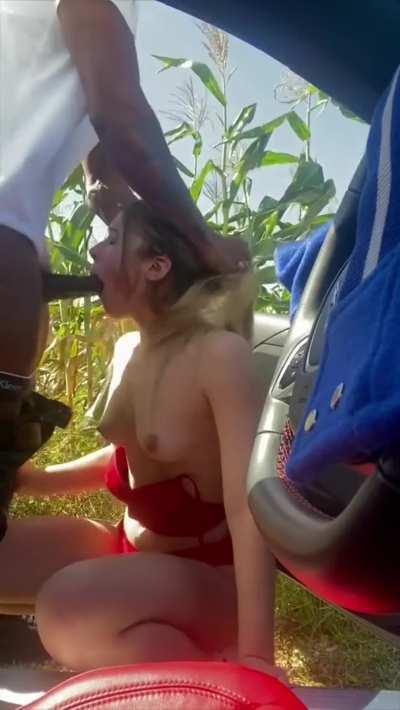 Black dude throatfucks and cums on white gf