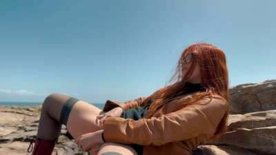 Showing off for the seagulls at the beach.