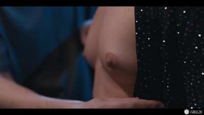 After timestopping his landlady he gropes and sucks on her small A cup breasts