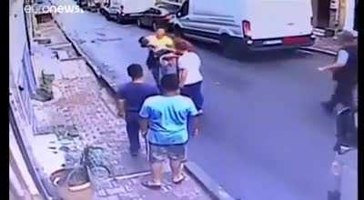 A boy saved the life of a two-year-old girl who almost died after falling from the second floor in Istanbul