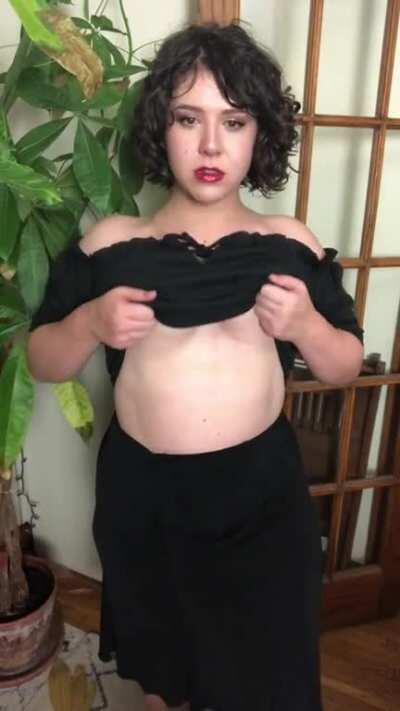 Now that my tits are out I’m all ready to cook you dinner; you’re not going to distract me, are you?