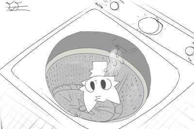 The heck he doin in the washing machine??