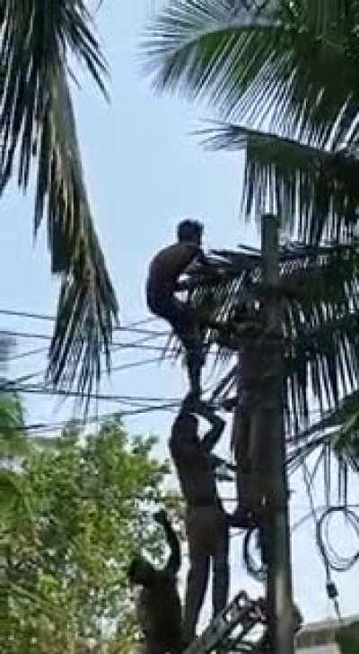 Trying to escape from cops. They turned off the electricity to enjoy the game.