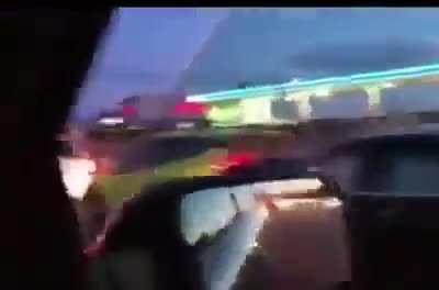 Man shouts through his window and rear-ends another car veering into their lane.