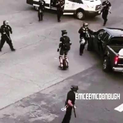 How about Idiots Monowheels? Lone Segway protestor inadvertently breaks the code and unlocks invincibility shield/cloak