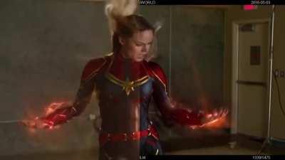 Brie Larson testing the Captain Marvel suit for the first time