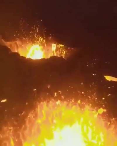 Drone flyover of the Fagradalsfjall volcano, Iceland