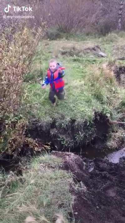 To jump over a river