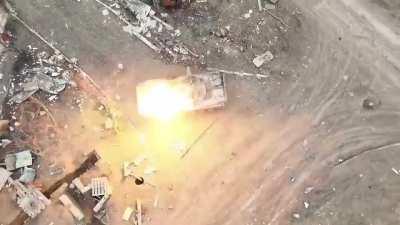 Russian BMP-2 destroyed by RGT-27S2 dropped into an opened hatch from a drone of the 72nd Mechanized Brigade in Mykilske, Donetsk Oblast.