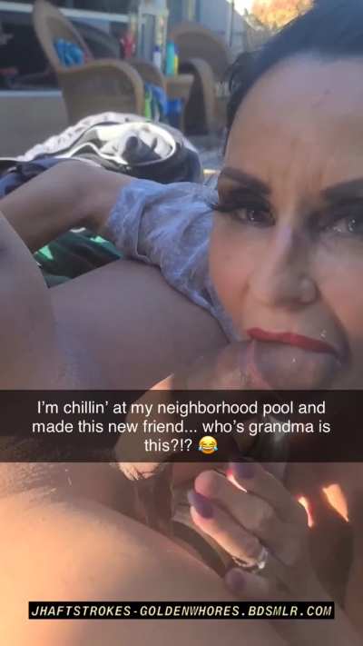 Whos grandma is hanging at the pool?