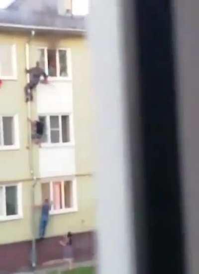 Human. Without waiting for the arrival of the firefighters, we climbed the storm drain to the third floor and one by one pulled out three children, locked by their parents in a burning apartment.