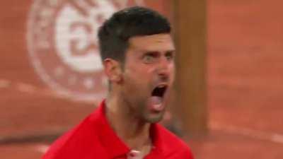 Djokovic celebrating after the French Open QF match vs Berettini