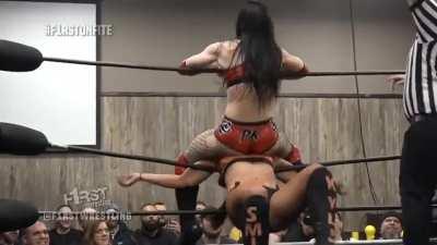 Priscilla Kelly grinding on Kylie Rae's face. Priscilla's a freak during these matches