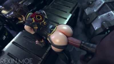 Tracer bounces her thicc butt all the way down the horse’s shaft (Rekin3D)