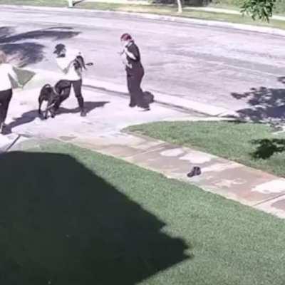 Dog owner completely loses control of her dog and ends up falling over multiple times