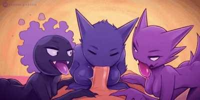 Gengar, Haunter and Gastly catch a trainer [Pokémon](Pinktaco)