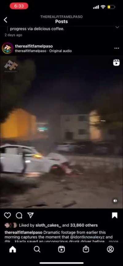 Drunk driver in El Paso, TX saved by couple before car catches fire.