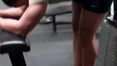 Corynne Cooper doing calf raises with the whole weight stack