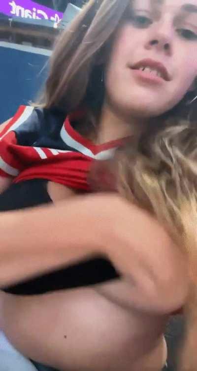 revealing milkies infront of full stadium