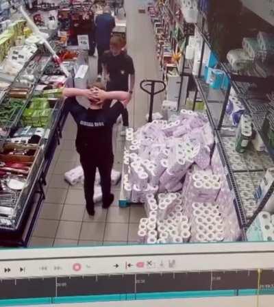 These guys trying to move bundles of toilet paper like it’s a solid block