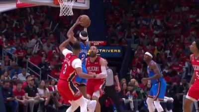 [Highlight] Shai Gilgeous-Alexander with a nice dribble move on C.J. McCollum and a tough finish over Jonas Valanciunas