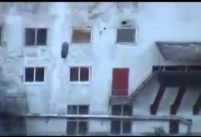 Pushing a tire down the hill