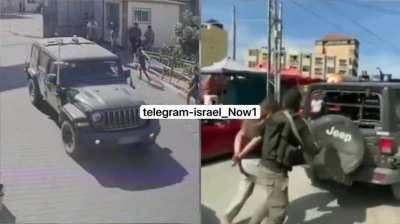 Hamas car used for kidnapping seen at the Shifa Hospital compound after the attack.