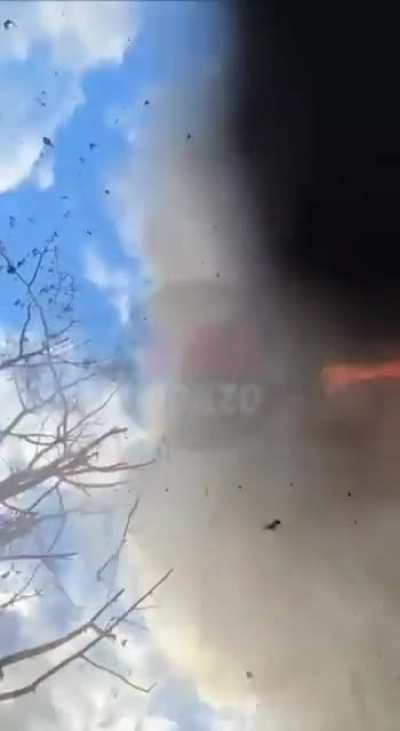 Russian soldiers on a bridge gets hit by Ukrainian strike near Tyotkino, Kursk Oblast. May 2025