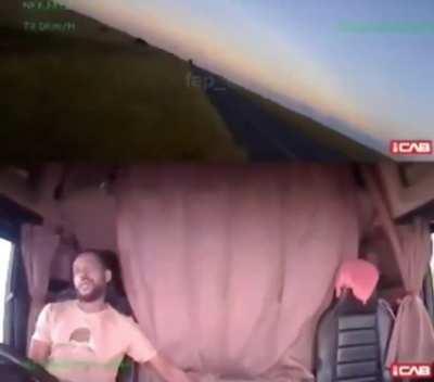 Trucker falls asleep at the wheel after finishing some undisclosed business 