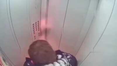 Russian on fire in elevator