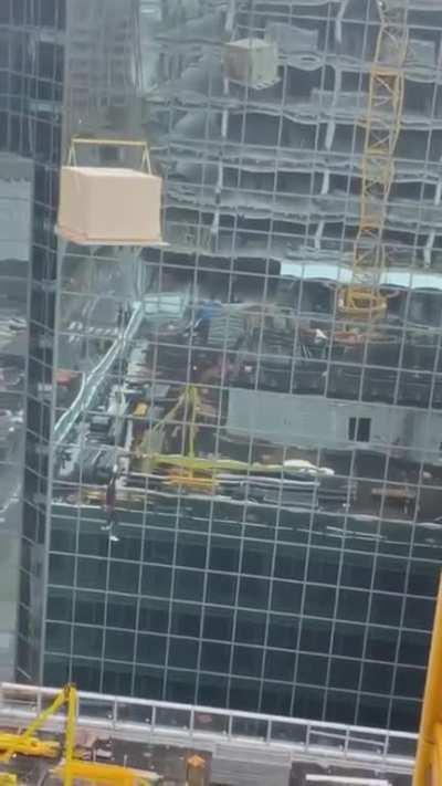 Meanwhile in Toronto… Inexperienced and unlucky construction worker got his hand stuck on the tagline and went for the ride of his life.