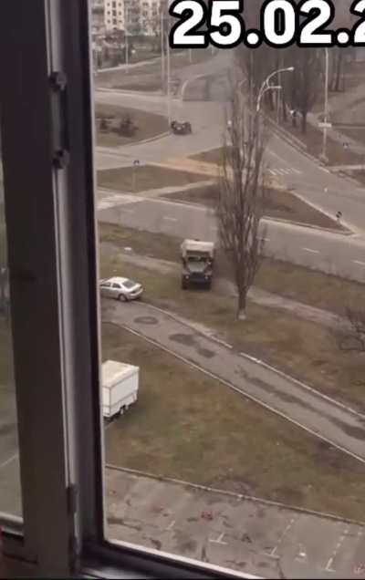 Ukrainian army engages Russian forces on the second day of the Invasion.